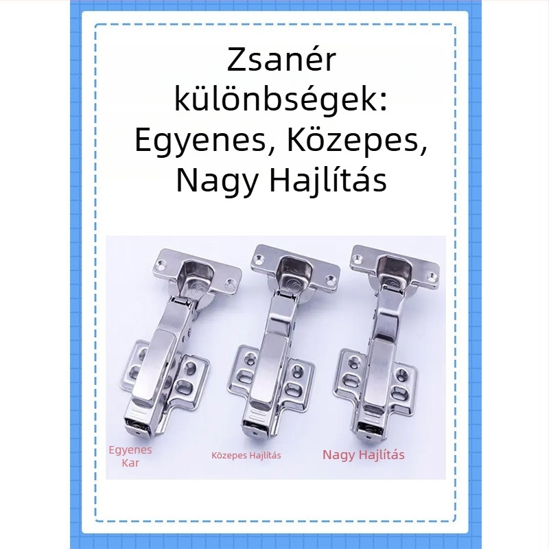 Rozsdamentes acél pántok szekrény- és ruhásszekrény ajtókhoz hidraulikus csillapítóval, nagy és középső görbület, 1.0