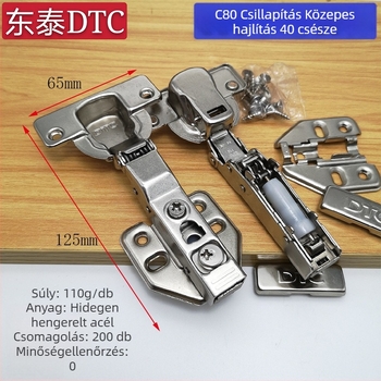Dongtai DTCC80 magas minőségű szekrényzsanér 25 mm oldalsó panelhez, 40 mm-es csészeátmérő, félfedés