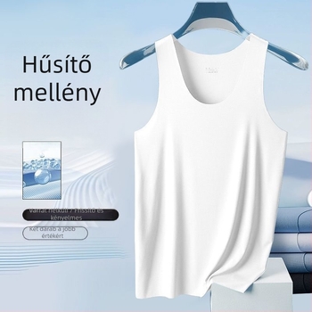 Férfi ice silk seamless ujjatlan felső, kerek nyakú, slim fit, sportos stílus, magas rugalmasság, nyár