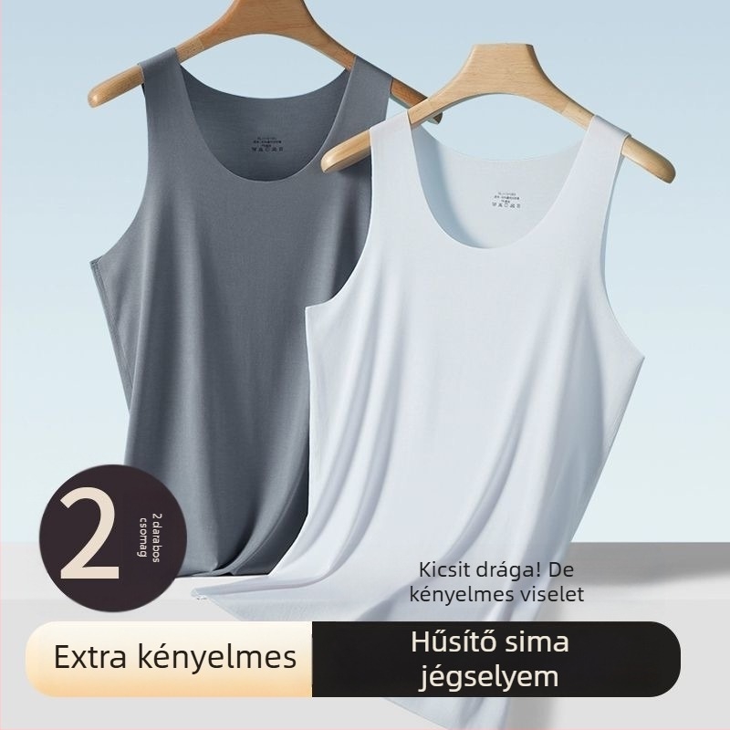 Férfi ice silk seamless ujjatlan felső, kerek nyakú, slim fit, sportos stílus, magas rugalmasság, nyár