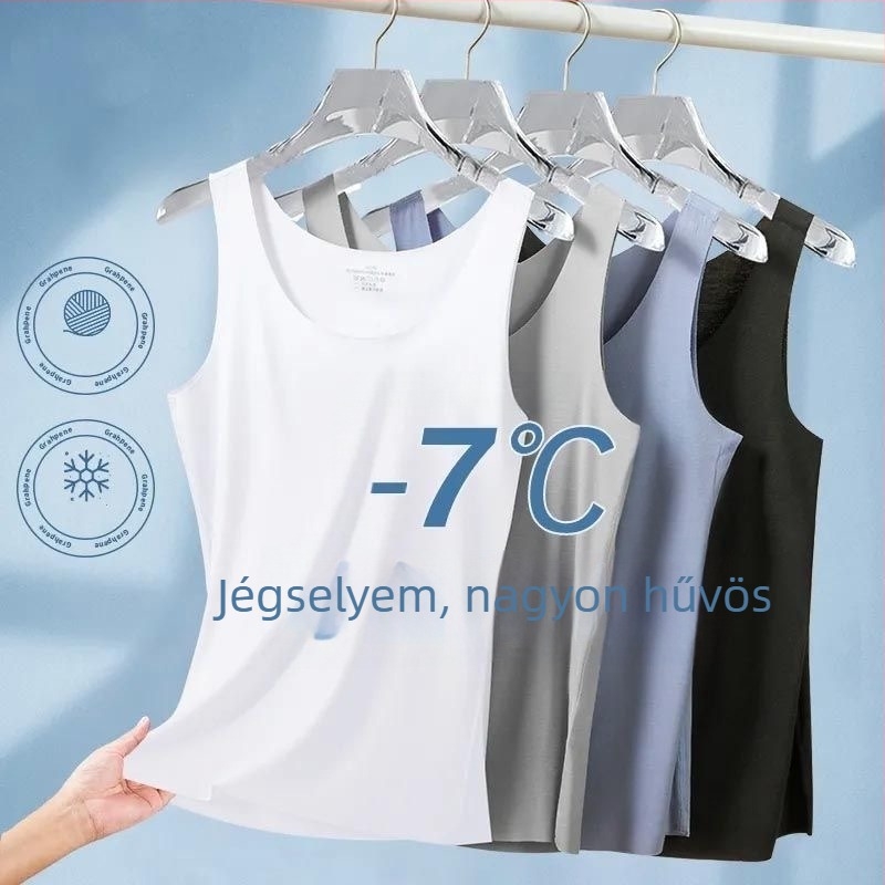 Férfi ice silk seamless ujjatlan felső, kerek nyakú, slim fit, sportos stílus, magas rugalmasság, nyár