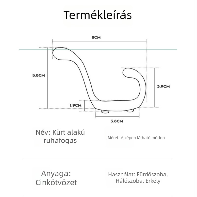 Cinkötvözetű ruhakapocs, fém egyszeres akasztó ajtó mögé, fürdőszobába