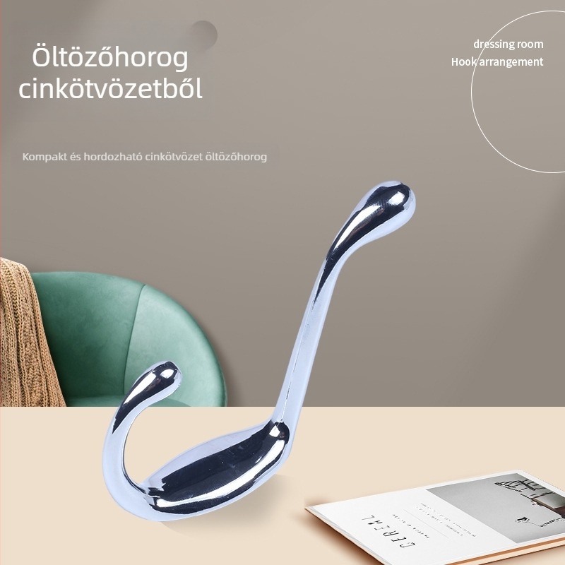 Cinkötvözetű ruhakapocs, fém egyszeres akasztó ajtó mögé, fürdőszobába