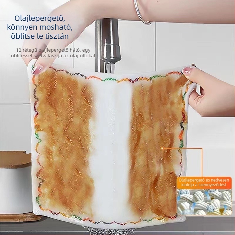 12 rétegű mosogatókendő pamut fonalból, olajálló, nedvszívó, szöszmentes, nyomtatott mintával