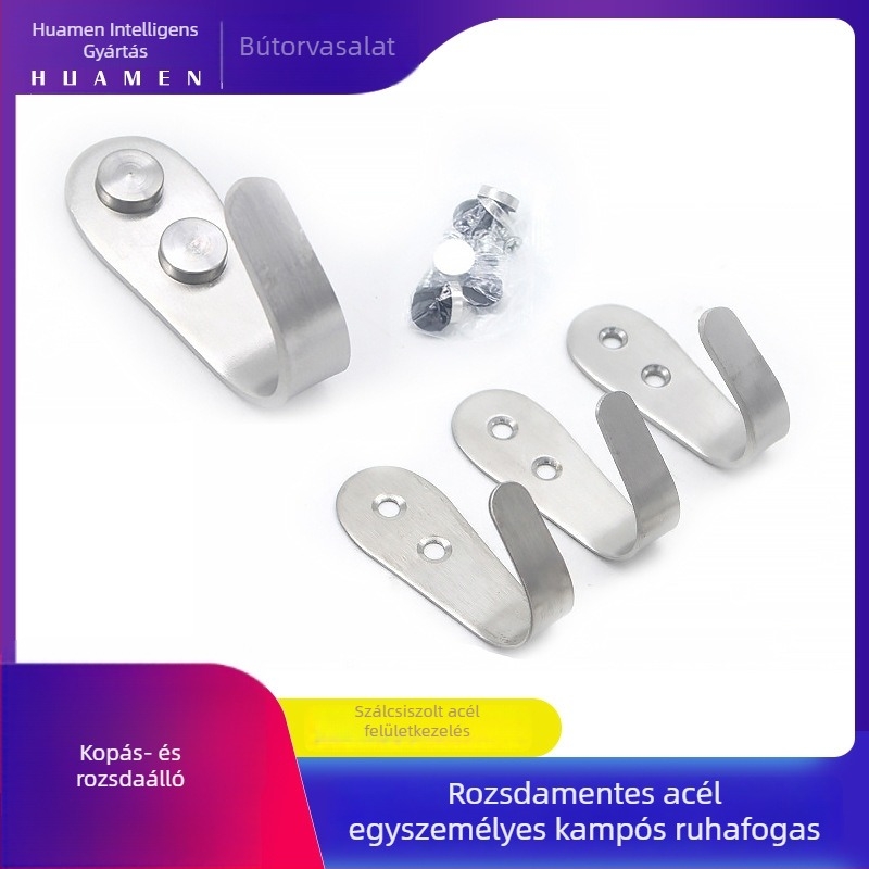 Csiszolt rozsdamentes acél ajtóakasztó, modern minimalist design, fürdőszoba és konyha; táskákhoz, kabátokhoz és kalapokhoz