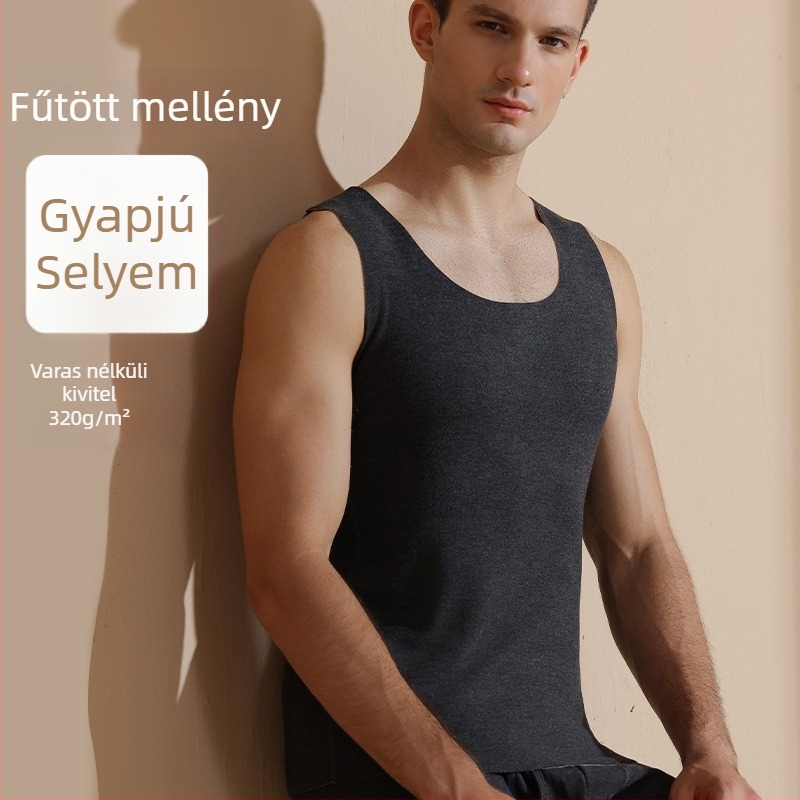 Férfi gyapjú–selyem termo mellény velúr béléssel, dupla rétegű fleece-sel, őszi–téli viselet