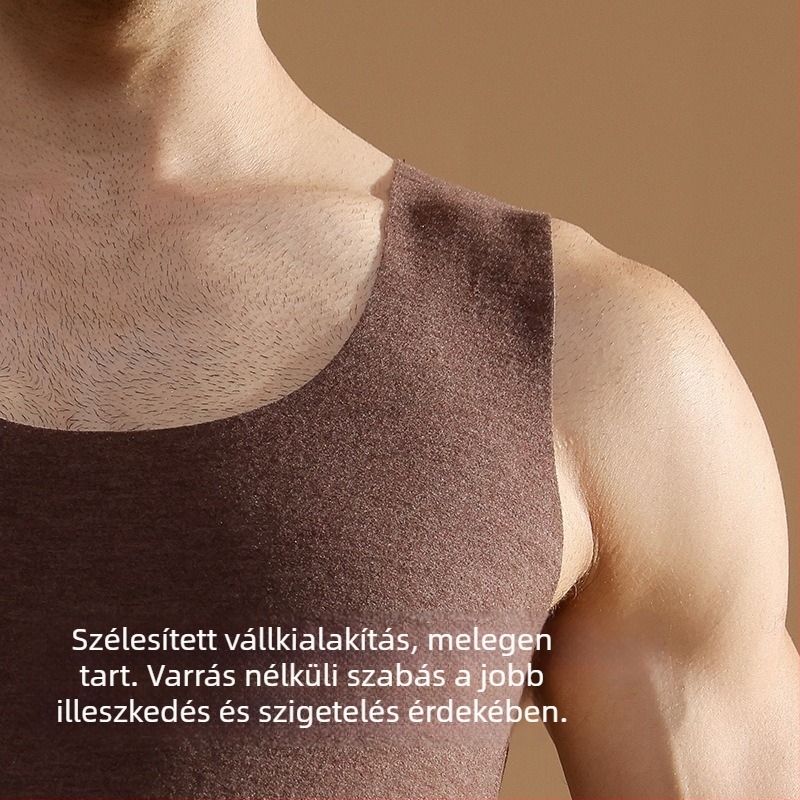 Férfi gyapjú–selyem termo mellény velúr béléssel, dupla rétegű fleece-sel, őszi–téli viselet