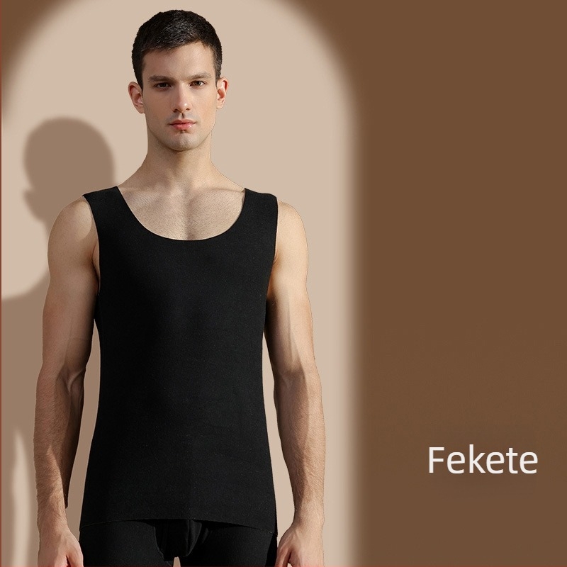 Férfi gyapjú–selyem termo mellény velúr béléssel, dupla rétegű fleece-sel, őszi–téli viselet