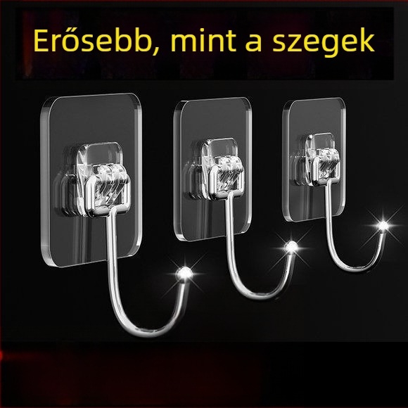 Rozsdamentes acél nagy falikampó, öntapadós, ultra-erős, fúrás nélkül, többfunkciós konyhához és kollégiumhoz, nehéz tárgyakhoz