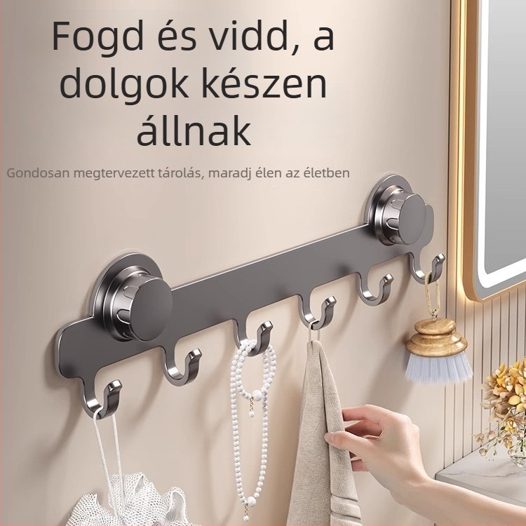 Öt kampós falra szerelt kovácsoltvas akasztó szívócsészékkel, fúrás nélkül, fürdőszobába és konyhába