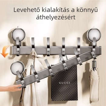 Alumíniumötvözetű szívókampó, fúrás nélküli falra szerelhető, fürdőszoba és konyha, három sor kampó, 10 kg teherbírás