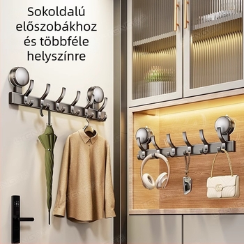 Alumíniumötvözetű szívókampó, fúrás nélküli falra szerelhető, fürdőszoba és konyha, három sor kampó, 10 kg teherbírás