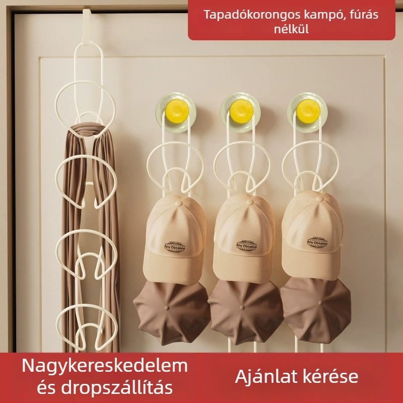 Ajtóra szerelhető vákuumos kampó szerelvény kalapok, sálak és táskák tárolására, fúrás nélkül, deformációtól védett