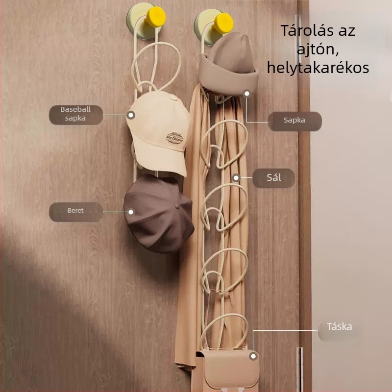 Ajtóra szerelhető vákuumos kampó szerelvény kalapok, sálak és táskák tárolására, fúrás nélkül, deformációtól védett