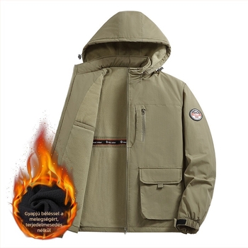M-8XL plusz méret téli kabát fleece béléssel, férfi hétköznapi dzseki gallérral