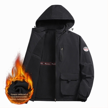 M-8XL plusz méret téli kabát fleece béléssel, férfi hétköznapi dzseki gallérral