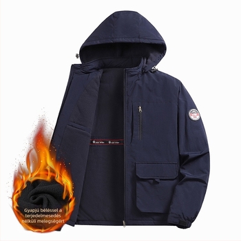 M-8XL plusz méret téli kabát fleece béléssel, férfi hétköznapi dzseki gallérral