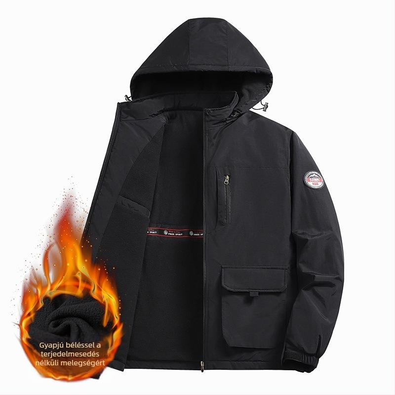 M-8XL plusz méret téli kabát fleece béléssel, férfi hétköznapi dzseki gallérral