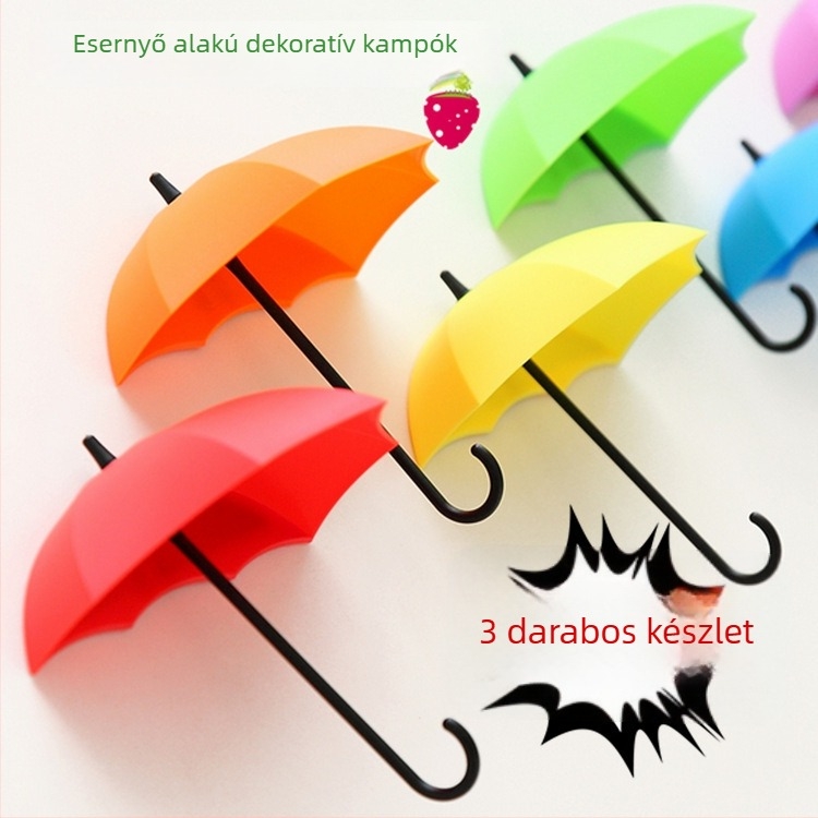 Esernyő alakú falikampó, erős ragasztóval, 3 darab, fúrás nélkül