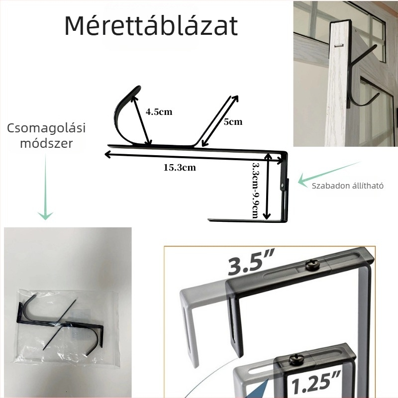 Két szintes vas fogas, állítható, fúrás nélküli, hálószoba ajtóra