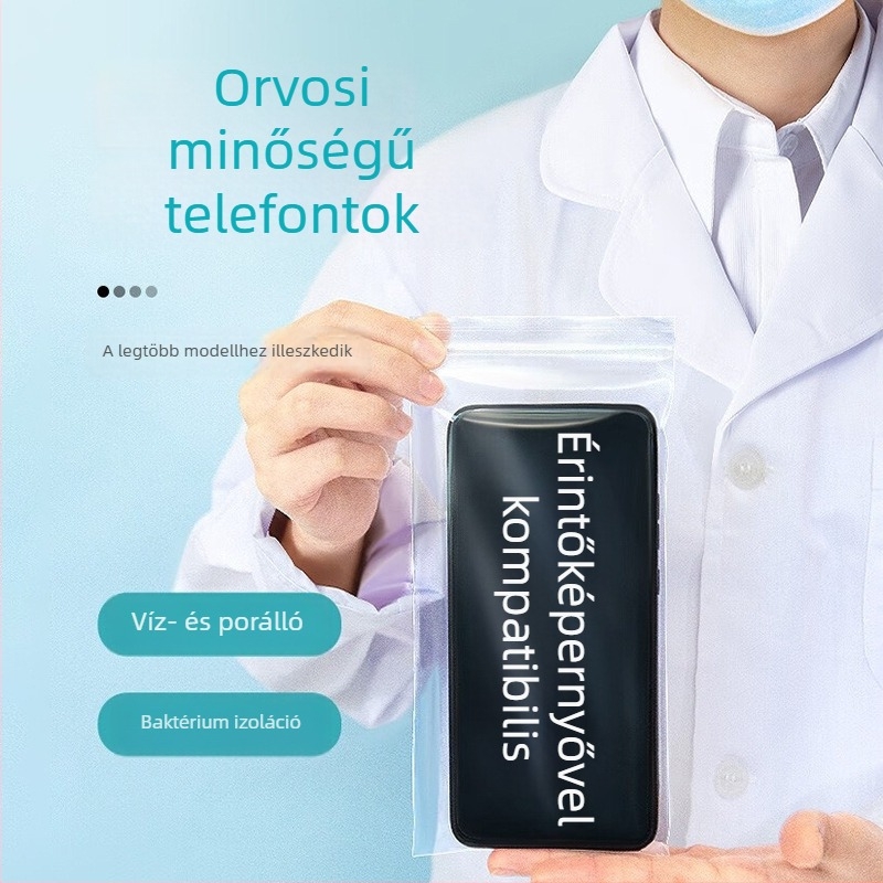 Egyszer használatos önzáró telefonzacskó, por- és vízálló védelemmel