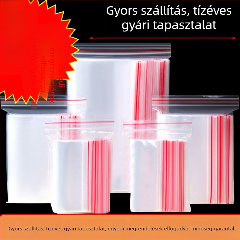 Átlátszó PE önzáró zacskók piros éllel ékszer- és élelmiszercsomagoláshoz, logó nyomtatás