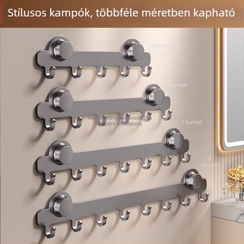 Ajtóra szerelhető szívóhatású akasztó, öntapadós rögzítéssel, 1 kg-ig terhelhetőség, fürdőszoba és előszoba