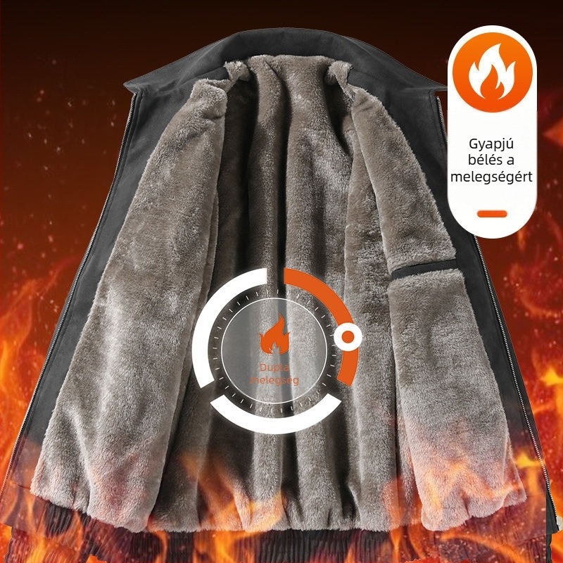 Férfi bőrdzseki fleece béléssel, meleg, szélvédett, hétköznapi stílus, új modell
