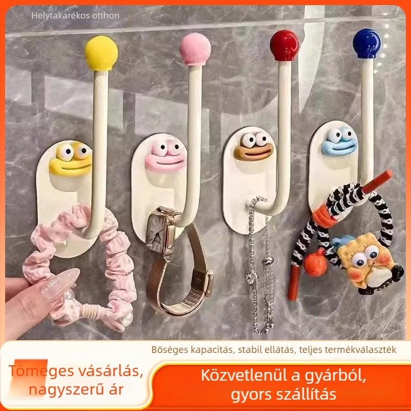 PP-anyagú egyhorgos horog, fúrás nélküli ragasztóhorog, erős és megbízható, falra szerelhető tároláshoz és takarításhoz