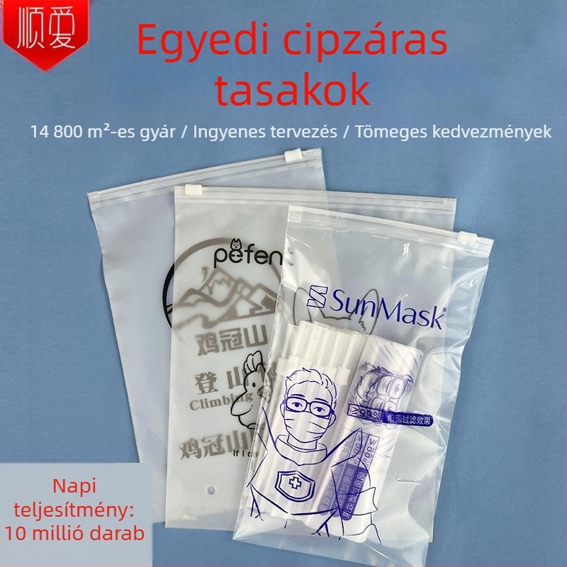 Személyre szabott ruházati cipzáras táska, átlátszó PE csomagoló taska, matt záródású tároló zacskó