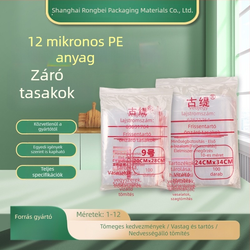 Átlátszó PE zipzáras zacskók, vastagított, 12 mil vastagság, több méret