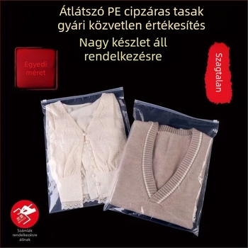 Átlátszó PE cipzáras tasak ruhák csomagolására és zoknik tárolására, önzáródó
