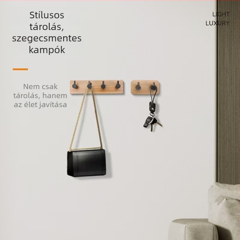 Bambusz-fa ragasztós kampó falra, szerelés nélkül, fürdőszoba és konyha