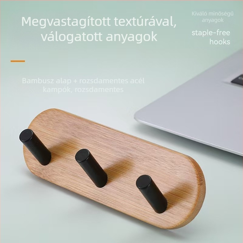 Bambusz-fa ragasztós kampó falra, szerelés nélkül, fürdőszoba és konyha