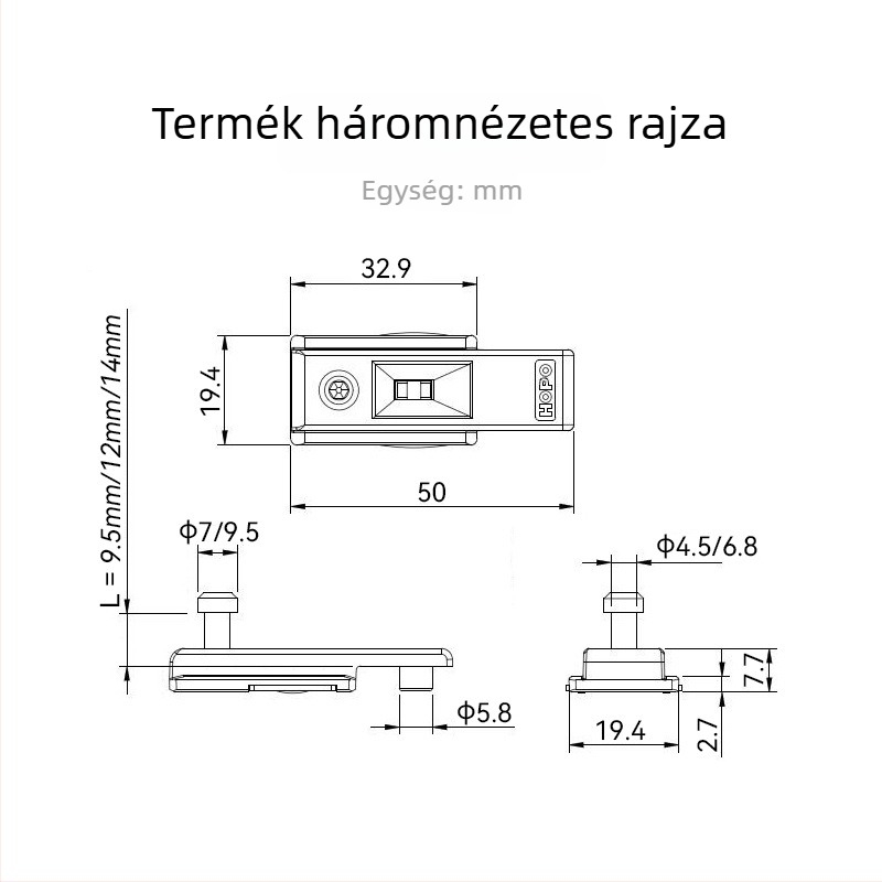HOPO LPE45 T-formájú zár bukóablakhoz, alumínium ötvözet hardver kiegészítő