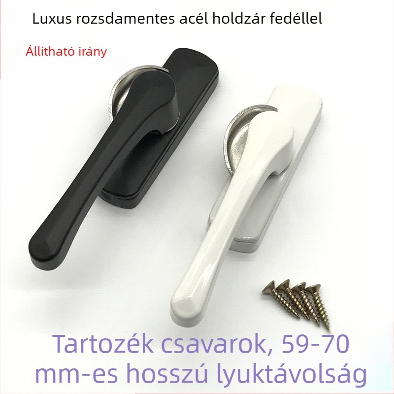 Félsarló zár kampóval, hosszú furattal, vastagított kivitel, cinkötvözet és rozsdamentes acélból, ajtókhoz és ablakokhoz