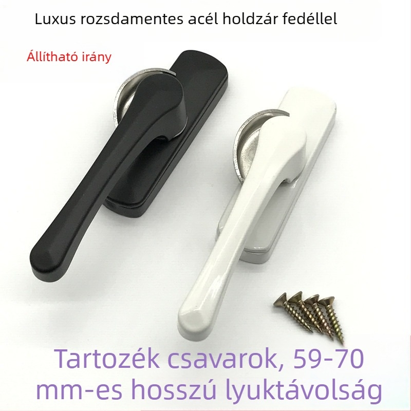 Félsarló zár kampóval, hosszú furattal, vastagított kivitel, cinkötvözet és rozsdamentes acélból, ajtókhoz és ablakokhoz