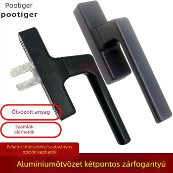 Fekete alumíniumötvözet ablak kilincs, teljes készlet tömítésekkel és csavarokkal