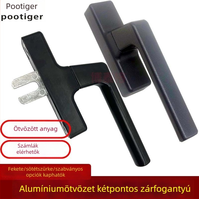 Fekete alumíniumötvözet ablak kilincs, teljes készlet tömítésekkel és csavarokkal