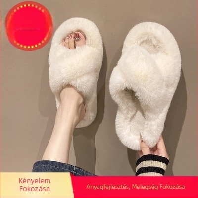 Női plüss papucs vastag talppal, fleece belsővel, magasságot növelő, őszi–téli viselet