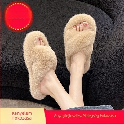 Női plüss papucs vastag talppal, fleece belsővel, magasságot növelő, őszi–téli viselet