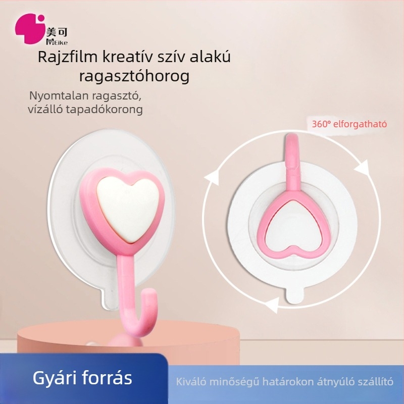 Meike szív alakú vákuumos kampó, vízálló, nyom nélkül rögzítő, aranyos rózsaszín ruhakapó