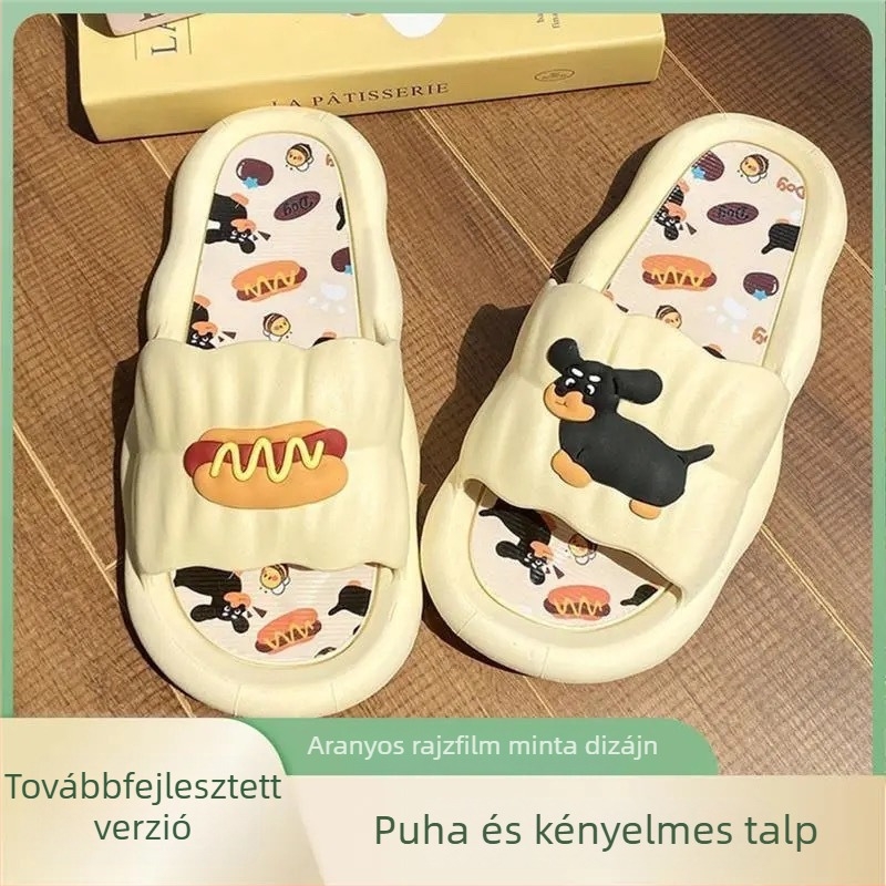 Női vajszínű maci mintás papucs platform talppal, csúszásmentes és szagtalanító, otthoni használatra