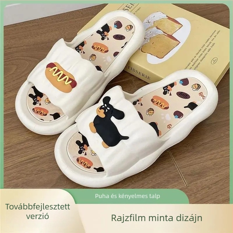 Női vajszínű maci mintás papucs platform talppal, csúszásmentes és szagtalanító, otthoni használatra