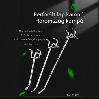 Kétvonalas akasztó perforált lemezhez, polcos bemutatókhoz