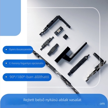 Belső nyitású és belső dőlésű ablakokhoz készült hardver, C-csatornás ötvözetű cink, rozsdamentes acél, csendes, kopásálló, csúszásmentes, süllyedés elleni védelem, 90° és 180°