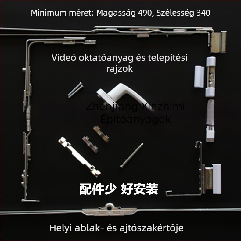 PVC ablakokhoz való hardverkészlet: belső nyílású és felső függő ablakokhoz – pántok, zárak, kilincsek