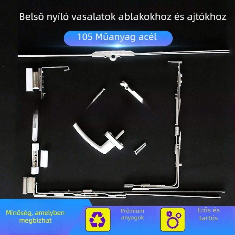 PVC ablakokhoz való hardverkészlet: belső nyílású és felső függő ablakokhoz – pántok, zárak, kilincsek
