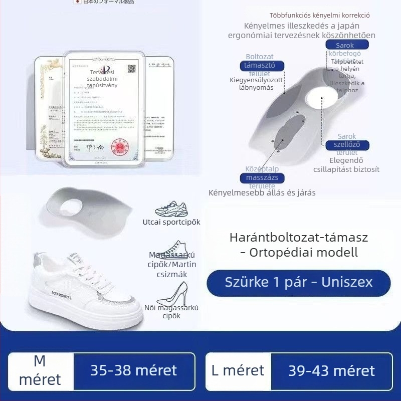 Orvosi minőségű ultra-puhán ívtámaszos talpbetét, ütéscsillapító és kopásálló, lélegző felnőtteknek