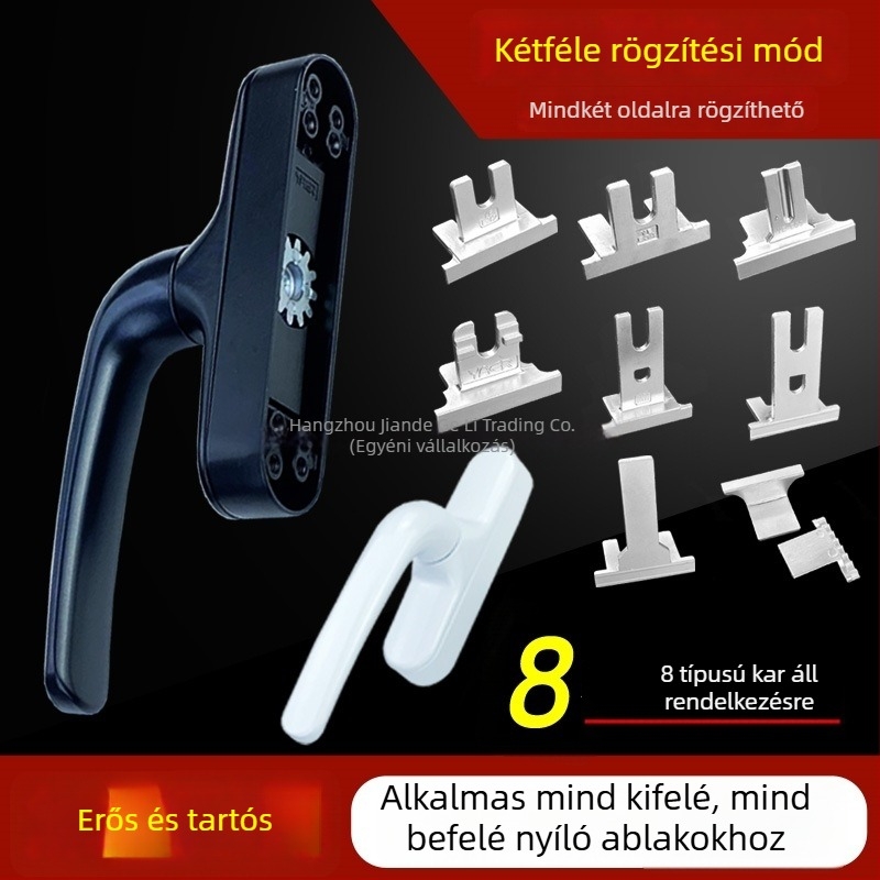 Hőszigetelt alumínium ajtó- és ablakfogantyú, belső nyitás és belső hajlítás; ablakhoz külső nyitású fogantyú